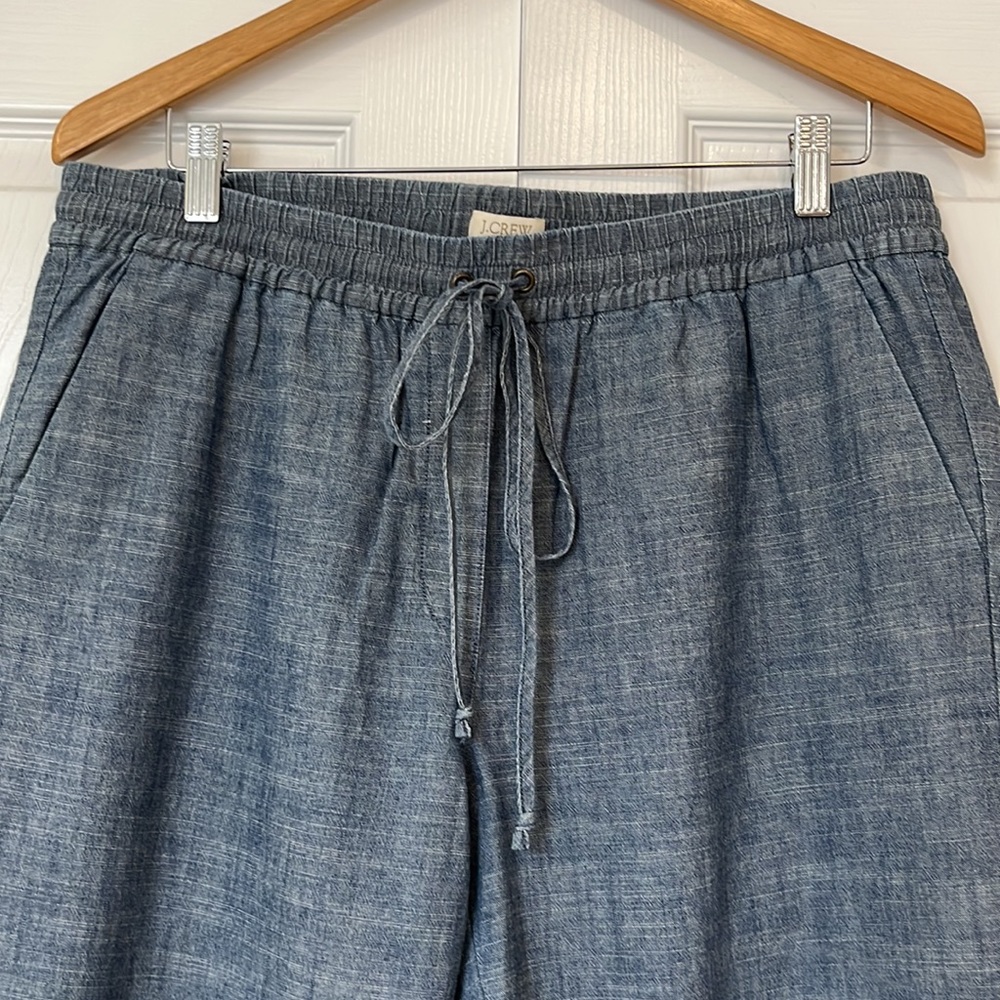 J. Crew ankle light denim chambray pants. Sz 12. Tapered leg. Elastic waist. - Picture 3 of 7